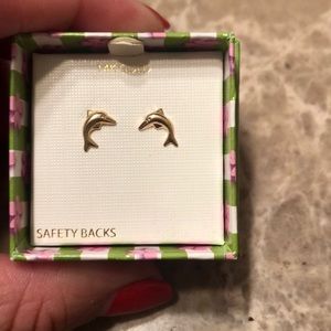 Children’s dolphin 14kt gold earrings brand new